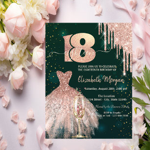 Invitation Robe à gouttes de paillettes Vert 18e Anniversaire
