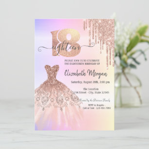 Invitation Robe à gouttes de Rose Gold 18e Anniversaire ombré