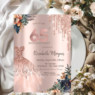 Invitation Robe à gouttes de rose gold Fleurs lunatiques 65e