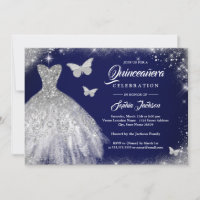 Robe à mouche en argent de la marine Quinceanera