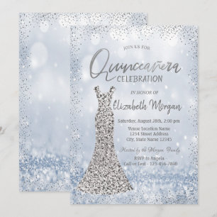 Invitation Robe à paillettes argentées Confetti Bokeh Quincea