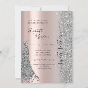 Invitation Robe à paillettes argentées diamant rose or doux 1
