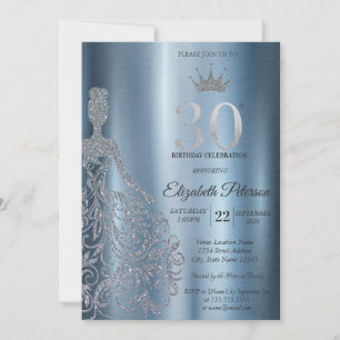 Invitation Robe à paillettes argentées, Diamants Bleus 30e An