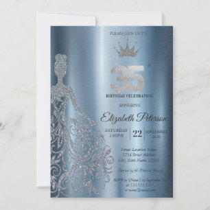 Invitation Robe à paillettes argentées, Diamants Bleus 35e An