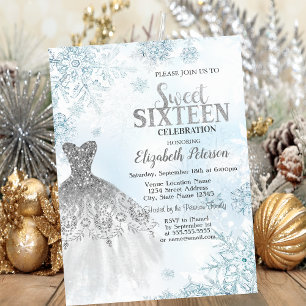 Invitation Robe à paillettes argentées Flocons de neige Fête 