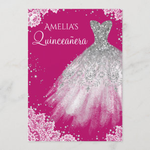 Invitation Robe à paillettes blanche en dentelle rose Quincea