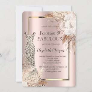 Invitation Robe à paillettes Boho Fleurs 40e Anniversaire