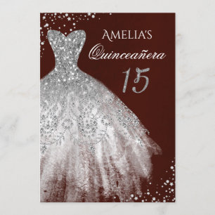 Invitation Robe à paillettes bordeaux argentée Quinceanera