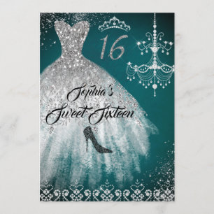 Invitation Robe à paillettes diamant sarcelle argentée Sweet 