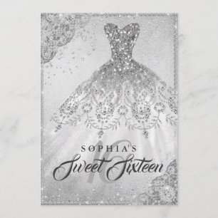 Invitation Robe à paillettes diamantées argentées Sweet Sixte