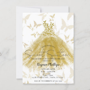 Invitation Robe à paillettes dorées Danse papillon Fête Sweet