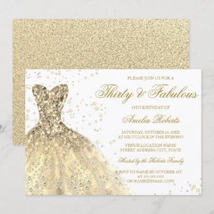 Invitation Robe à paillettes dorées Femme 30e anniversaire