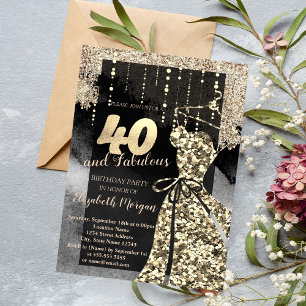 Invitation Robe à Paillettes Dorées Fête d'anniversaire 40 an