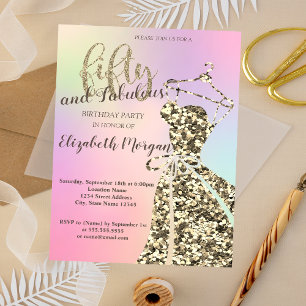 Invitation Robe à paillettes dorées, Fête d'anniversaire holo