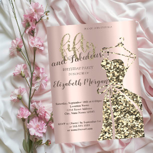 Invitation Robe à paillettes dorées, Soirée d'anniversaire 50