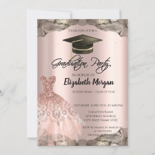 Invitation Robe à paillettes en or rose Casquette de graduati