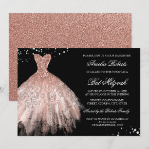 Invitation Robe à paillettes en or rose diamant Bat Mitzvah