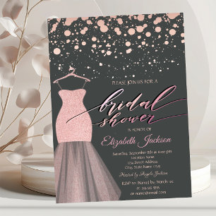 Invitation Robe à paillettes et points de rose doré moderne p
