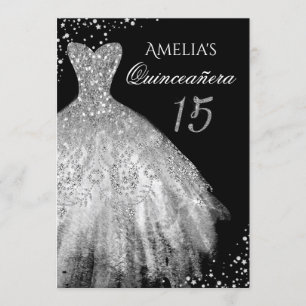 Invitation Robe à paillettes noire argentée Quinceanera