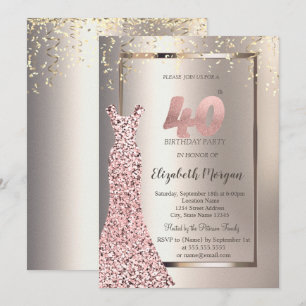 Invitation Robe à paillettes Rose Gold Ivoire 40ème Anniversa