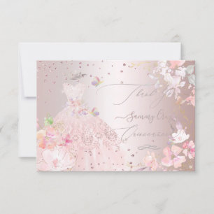 Invitation Robe à paillettes rose Quinceanera Merci