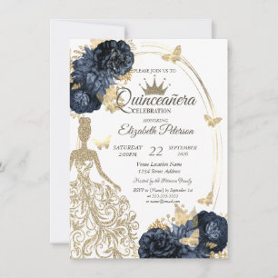 Invitation Robe à paillettes, Roses papillons Bleu marineQuin