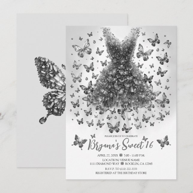 Invitation Robe à papillon quartz clair avril (Devant / Derrière)