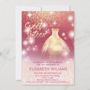 Invitation Robe adorable charmant rose or glittery ombre i
