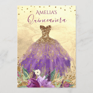 Invitation Robe Améthyste Étincelante or Quinceanera Invitati