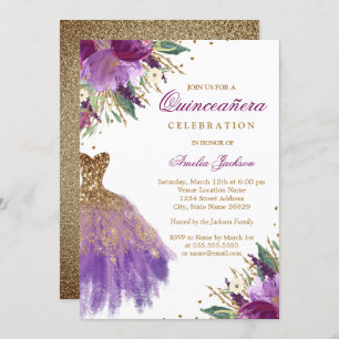 Invitation Robe Améthyste Parties scintillant d'or violet Qui