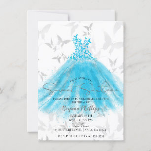 Invitation Robe Aqua Blue Danse Papillon Sweet 16 Soiree