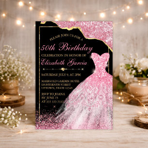 Invitation Robe aquarelle rose et fête d'anniversaire Glam Ed