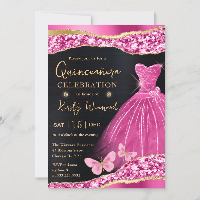Invitation Robe Aquarelle Rose & Or Parties scintillant Robe  (Devant)