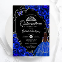 Robe argentée bleu royal pour Quinceanera florale