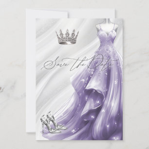 Invitation Robe argentée violet étincelante Quinceañera Date 
