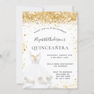 Invitation Robe blanche en or parties scintillant Quinceanera