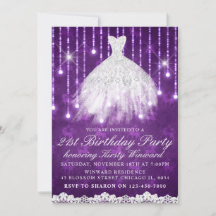 Invitation Robe blanche fête d'anniversaire glamour pourpre