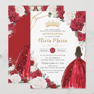Invitation Robe blanche floue princesse or Quinceañera