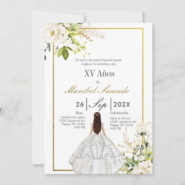 Invitation Robe blanche quinceañera (Devant)
