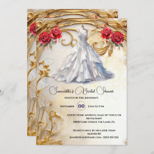 Invitation Robe blanche rouge rose fleurs luxueuses