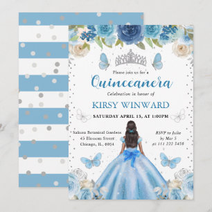 Invitation Robe Bleu Clair Princesse à Peau Noire Quinceanera