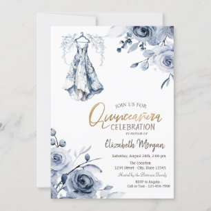 Invitation Robe bleu clair Roses Quinceañera