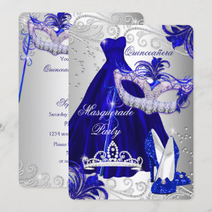 Invitation Robe bleu et argent mascarade Quinceanera Invitati