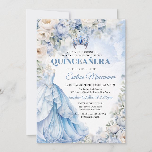 Invitation Robe bleu et ivoire bleu princesse bleue (Devant)