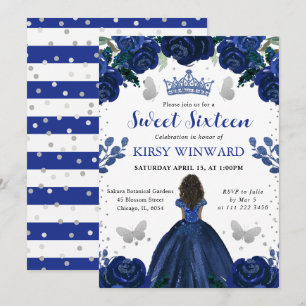 Invitation Robe bleu foncé Princesse peau noire Sweet 16