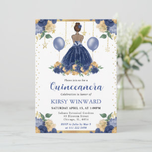 Invitation Robe Bleu Marine Princesse à peau foncée pour Quin