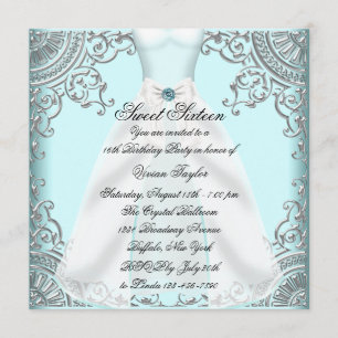 Invitation Robe bleu sarcelle douce fête d'anniversaire 16 an