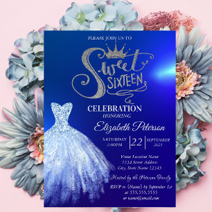 Invitation Robe Bleue Chic, Diamants Bleu Doux 16