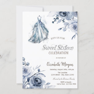 Invitation Robe Bleue Chic Roses Doux 16