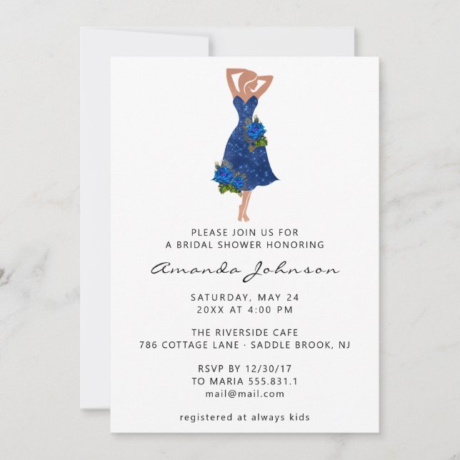 Invitation Robe Bleue Douce 16e Fête des mariées Blanc (Devant)